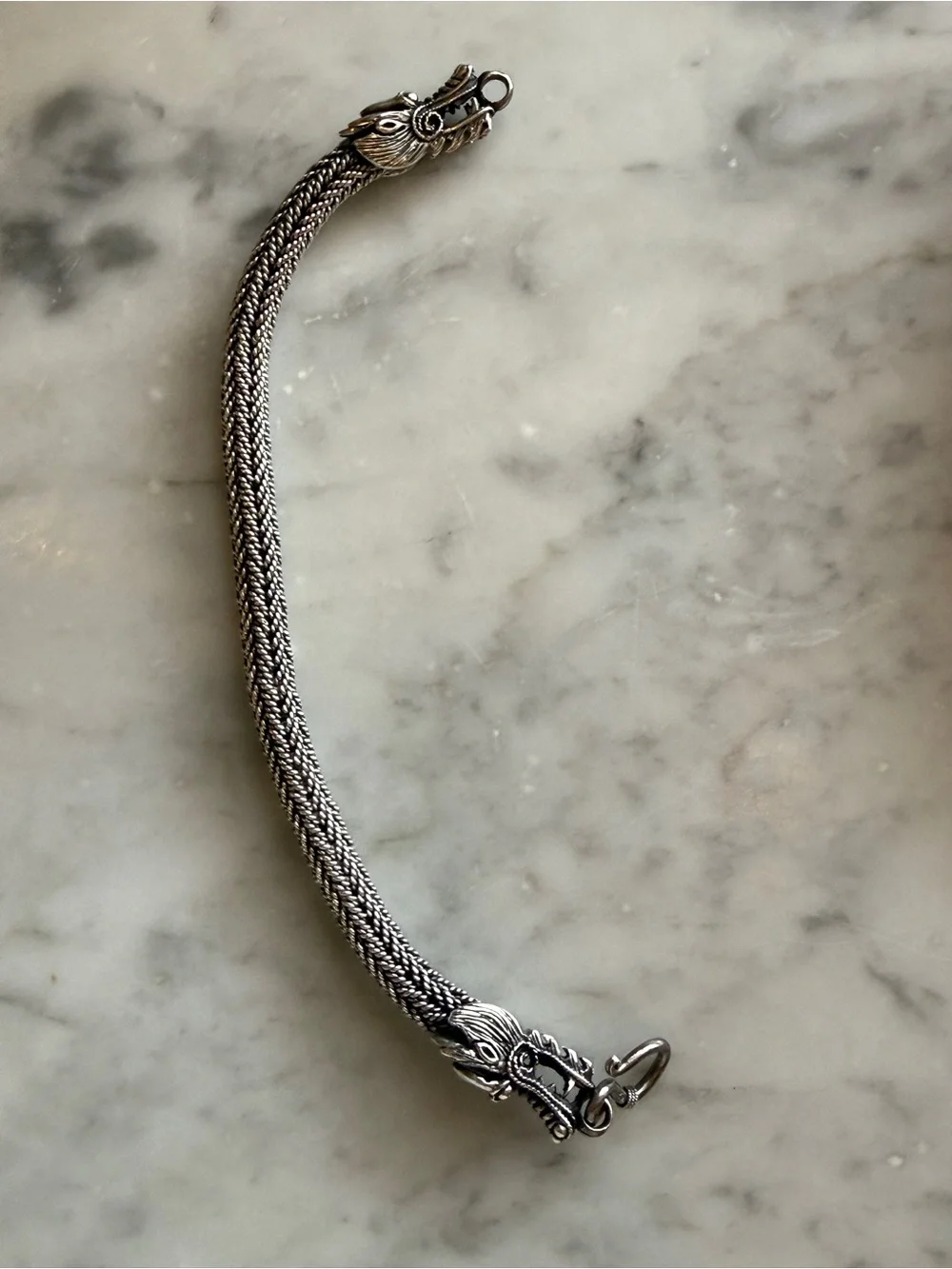 Sterling Silver Dragon Head Woven Bracelet - Silver